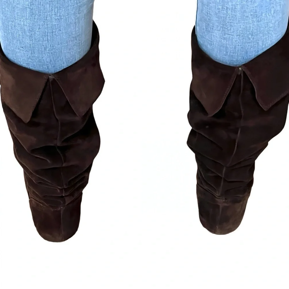 Gianni Bini Brown Suede Knee High Riding Boots Slouch Cuff Flat Womens 9.5